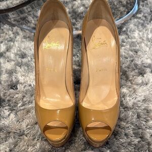 Christian Louboutin Women's Tan Peep-Toe Heels